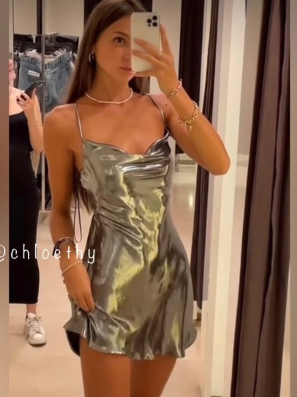 Zara Shiny Metallic Silver Mini Dress NWT Small